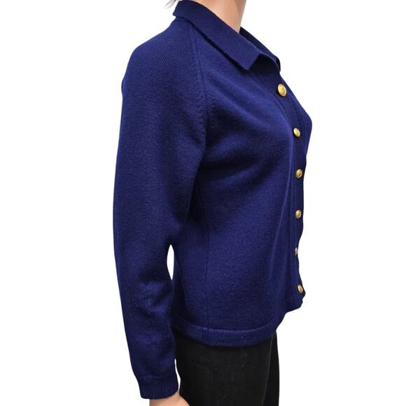 Vintage Bromley Pure New Wool Australian Patons Yarn Cardigan Sweater Blue S - Picture 7 of 13